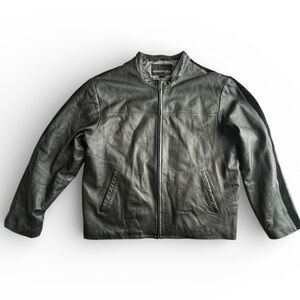 Kenneth Cole Leather Jacket Black Minimalist Zip Front Moto Style men’s Sz XL